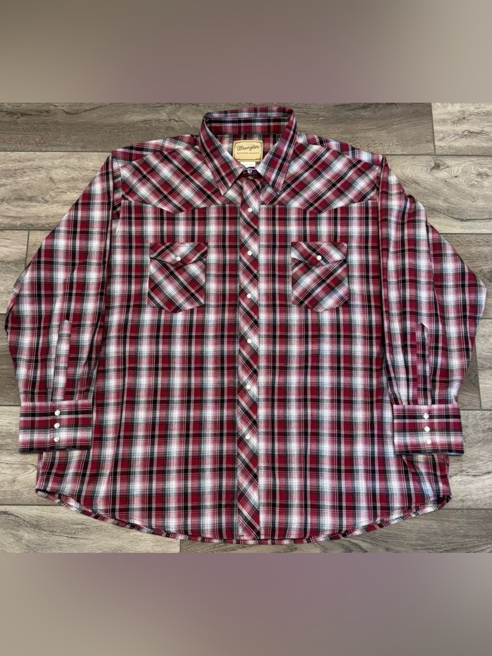 Wrangler Western Shirt Men’s 3XL Long Sleeve Pearl Snap Red Plaid Cowboy